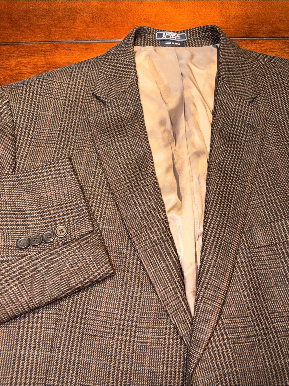 American Living Men's Brown Plaid Two-Button Blazer Sport Coat 48R 100% Wool